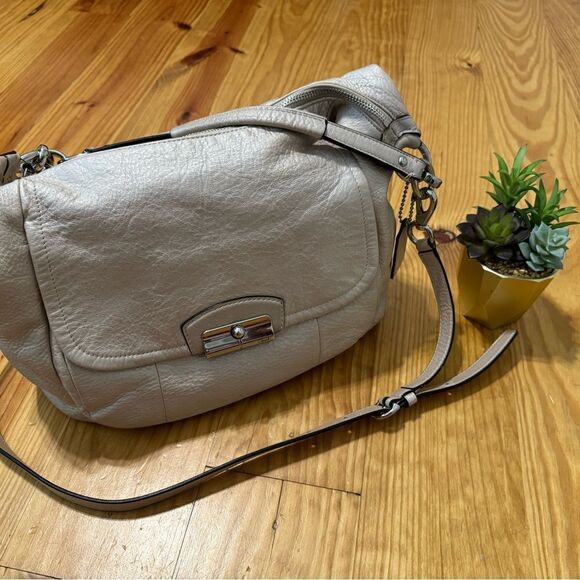 Coach Kristin Leather Large Hobo F22309 Champagne Silver Shoulder Handbag Purse - Picture 1 of 12